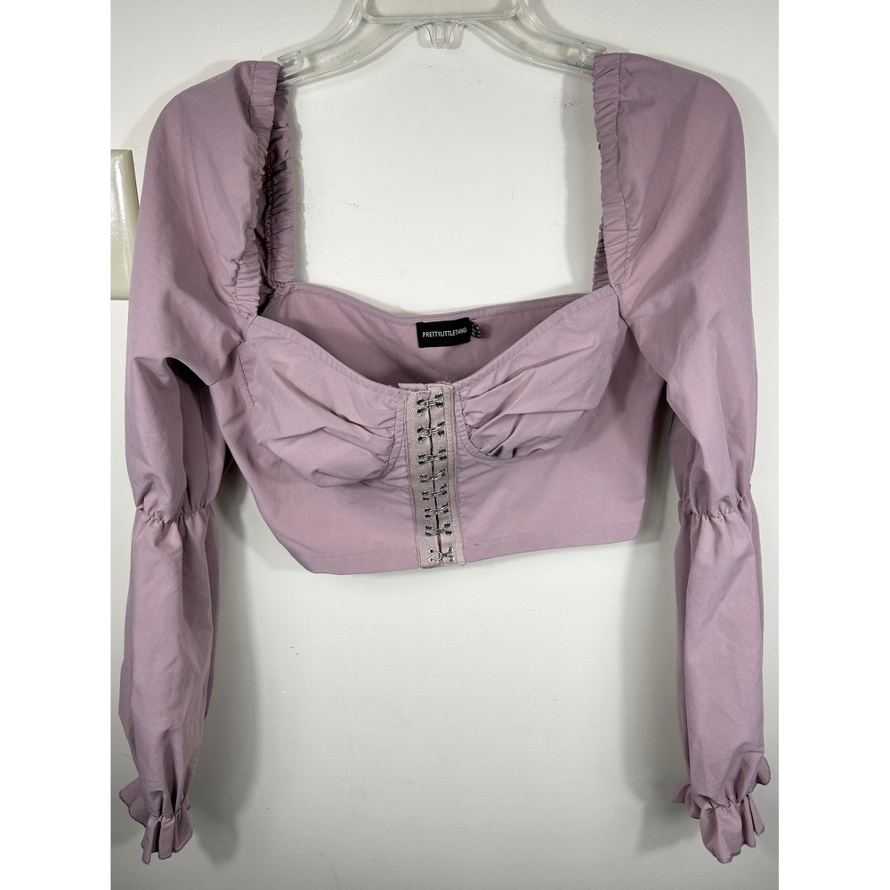 Y2K Corset Top Puff Sleeves Crop Women's 4 Purple Coquette Dainty Peasant Fairy